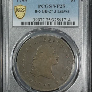 1795 B-5 BB-27 3 Leaves Flowing Hair Silver Dollar $1 PCGS VF 25