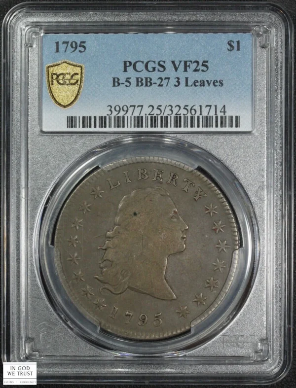 1795 B-5 BB-27 3 Leaves Flowing Hair Silver Dollar $1 PCGS VF 25
