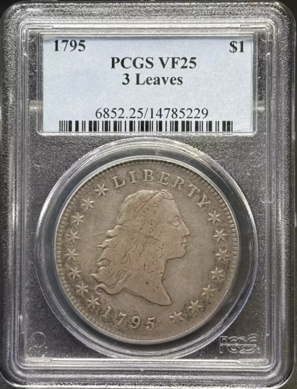 1795 P Silver Flowing Hair Dollar PCGS VF-25, 3 Leaves