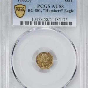 1853 $1 BG-519 PCGS MS62 & 1853 $1 BG-501 PCGS AU58 California Gold Fractionals