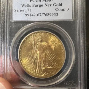 US Gold $20 Saint-Gaudens 1908 No Motto Wells Fargo - MS67 - PCGS 7689933