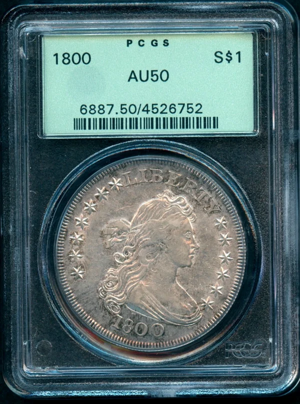 1800 Early US Draped Bust Silver Dollar PCGS AU50