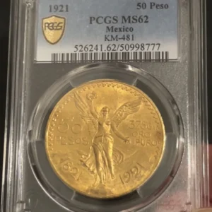 Mexico 1921 Gold 50 Peso PCGS MS-62 Choice Graded Mexican Pesos SUPERB/FRESH !!