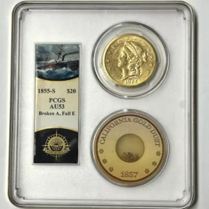 1855-S $20 Liberty Gold PCGS AU53 SS Central America Shipwreck 1857-S NEW COIN