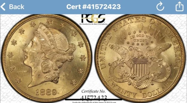 SRH SADDLE RIDGE HOARD TREASURE PCGS MS62 GOLD LABEL 1889 S GOLD  DOUBLE EAGLE - Image 2