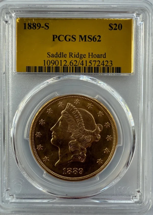 SRH SADDLE RIDGE HOARD TREASURE PCGS MS62 GOLD LABEL 1889 S GOLD  DOUBLE EAGLE - Image 3