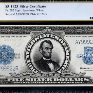 $5 1923 Silver Certificate Fr. 282 LINCOLN PORTHOLE PCGS Ch Unc 64