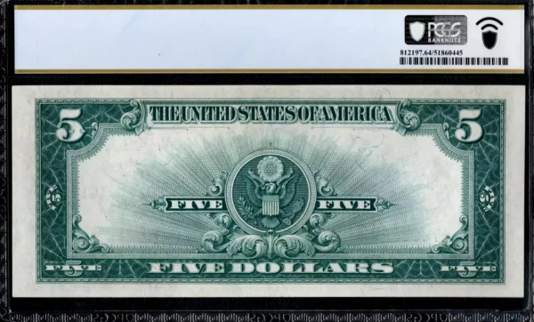 $5 1923 Silver Certificate Fr. 282 LINCOLN PORTHOLE PCGS Ch Unc 64 - Image 2
