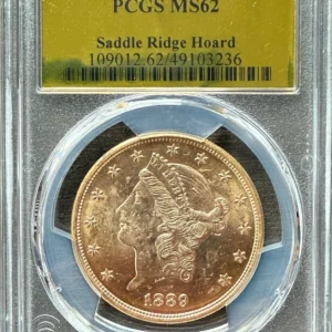 SRH SADDLE RIDGE HOARD TREASURE PCGS MS62 GOLD LABEL 1889 S GOLD  DOUBLE EAGLE