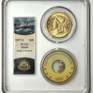 1857-S $20 Liberty Gold PCGS MS60 SS Central America Shipwreck NEW PURCHASE