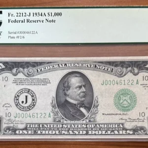FR. 2212-J $1000 1934-A Federal Reserve Note Kansas City PCGS 55PPQ!!!