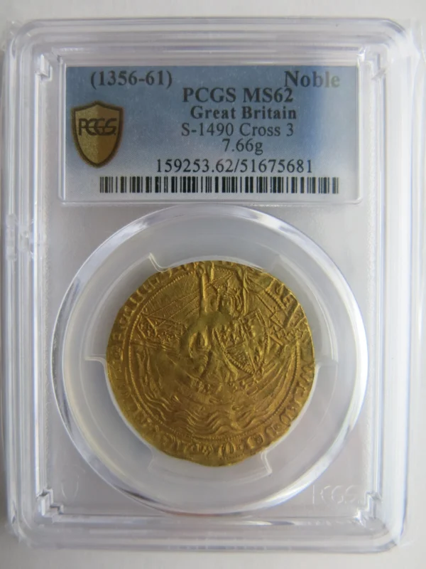 1356 Great Britain Edward III Gold Noble PCGS MS62 Cross 3 7.66 Grams coin
