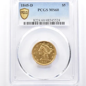 1845-D $5 Liberty Head Gold Half Eagle MS60 PCGS Under Graded? *6512