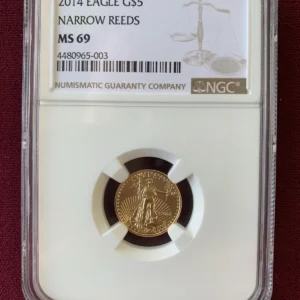 RARE 2014 $5 American Gold Eagle 1/10 oz Narrow Reeds NGC Graded MS69 Pop 23