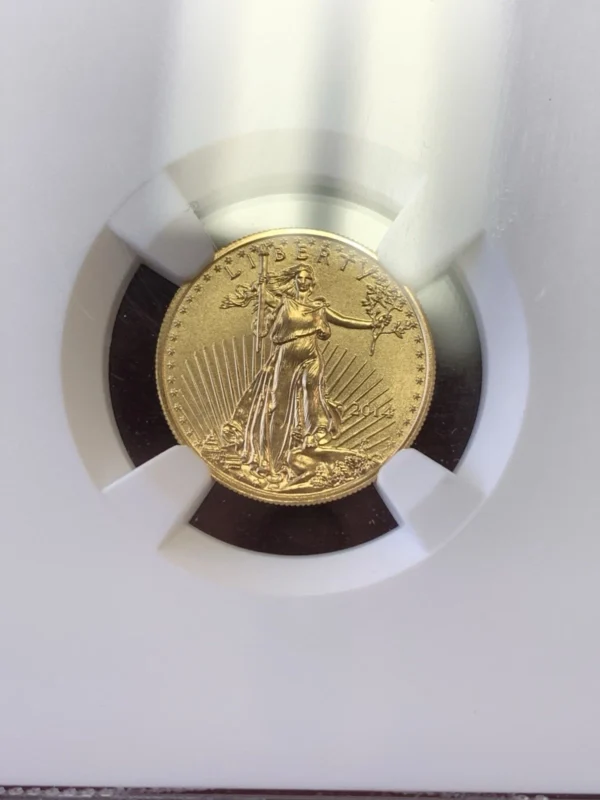 RARE 2014 $5 American Gold Eagle 1/10 oz Narrow Reeds NGC Graded MS69 Pop 23 - Image 2