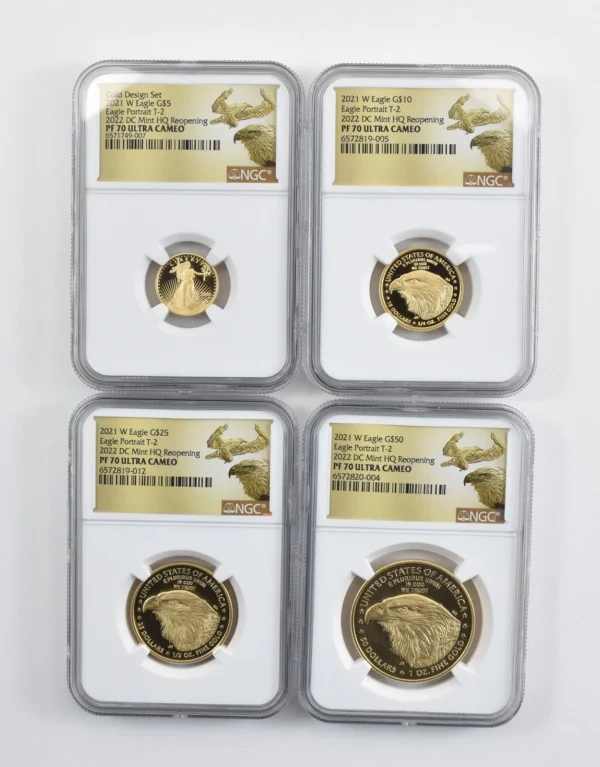 Set 2021-W $5/$10/$25/$50 Gold Eagle Type 2 DC Mint PF70 NGC Low Pop *9386