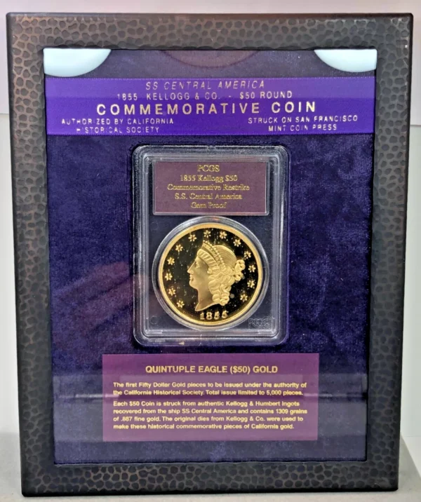 SS Central America 1855 Shipwreck $50 Kellogg PCGS Gem Proof (Restrike) 2.41ozt