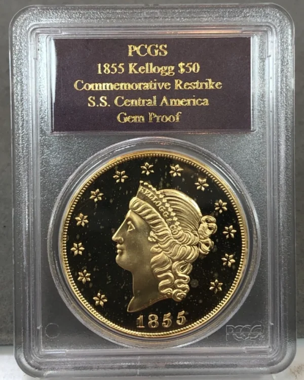 SS Central America 1855 Shipwreck $50 Kellogg PCGS Gem Proof (Restrike) 2.41ozt - Image 2