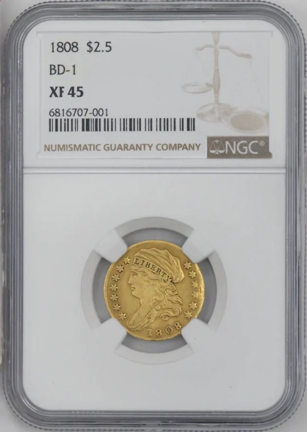 1808 $2 1/2 Gold Capped Bust BD-1 $2.5 XF45 NGC 947242-4