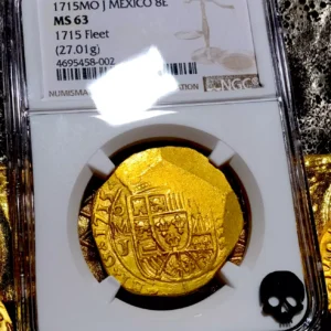 NGC 63 MEXICO 1715 FLEET SHIPWRECK 8 ESCUDOS  PIRATE GOLD COINS TREASURE COBS