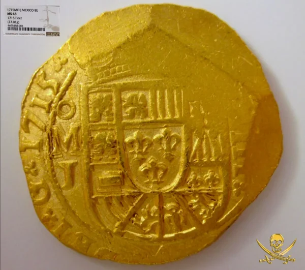 MEXICO 1715 NGC 63 FLEET SHIPWRECK 8 ESCUDOS  PIRATE GOLD COINS TREASURE COBS