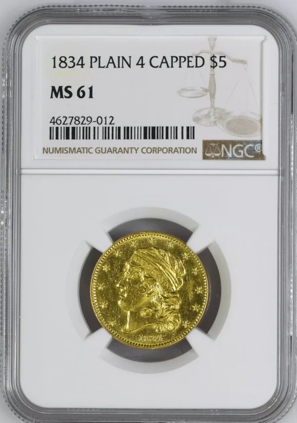 1834 CAPPED BUST $5 NGC MS 61