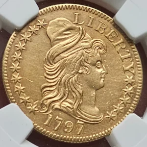 1797 DRAPED BUST 5.00 15 STAR SMALL EAGLE, NGC AU DETAILS BD-1, R.4 VERY RARE!