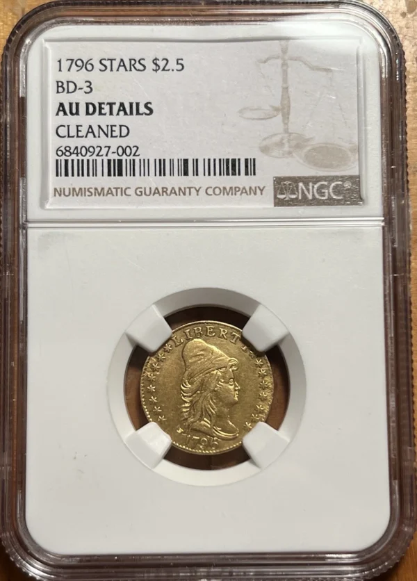 1796 With Stars $2.50 Draped Bust Quarter Eagle NGC AU Details Cleaned; 432 Made - Image 2