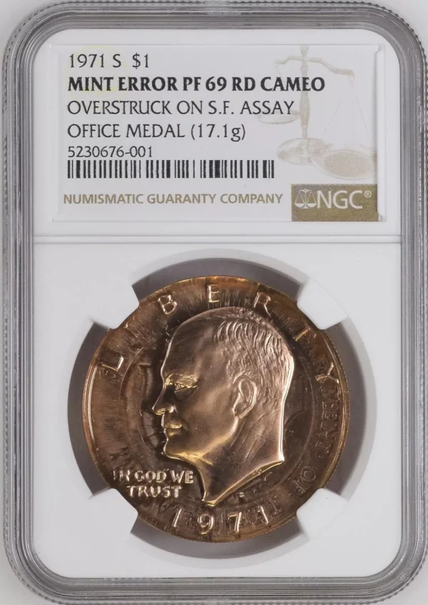 UNIQUE Ike Dollar Overstruck on Bronze SF Assay Office Medal NGC PF 69 RED CAMEO