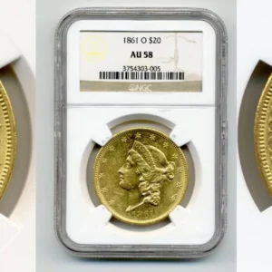 1861 O $20 GOLD LIBERTY NGC AU58