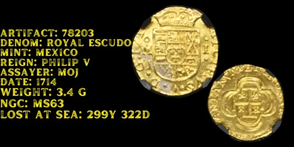 1714 Mexico ROYAL One Escudo from the 1715 Treasure Fleet MS 63 From the Source! - Image 6