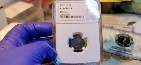 1792 Half Disme H10c NGC XF Details Tooled Beautiful & Important Coin - Image 2