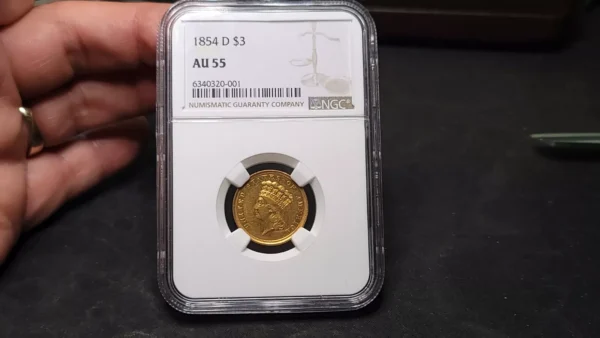 1854 D Three Dollar Gold $3 NGC AU 55 Dahlonega Mint!! - Image 2