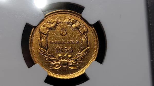 1854 D Three Dollar Gold $3 NGC AU 55 Dahlonega Mint!! - Image 5