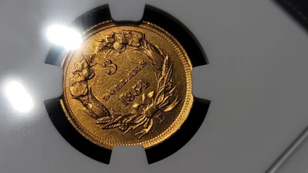 1854 D Three Dollar Gold $3 NGC AU 55 Dahlonega Mint!! - Image 7