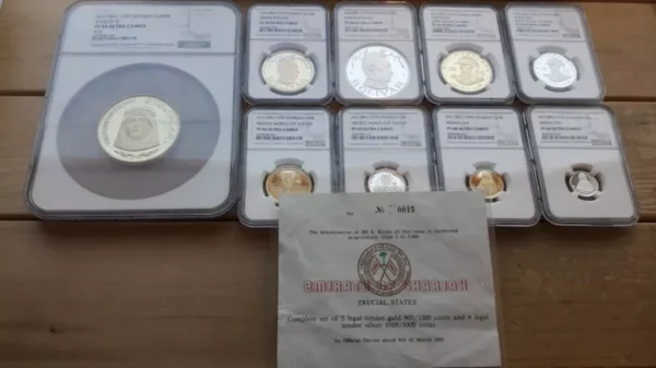 SHARJAH 1970 GOLD 5COIN & SILVER 4COIN PROOF FULL SET