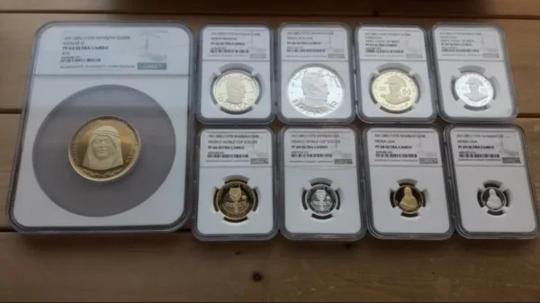 SHARJAH 1970 GOLD 5COIN & SILVER 4COIN PROOF FULL SET - Image 2