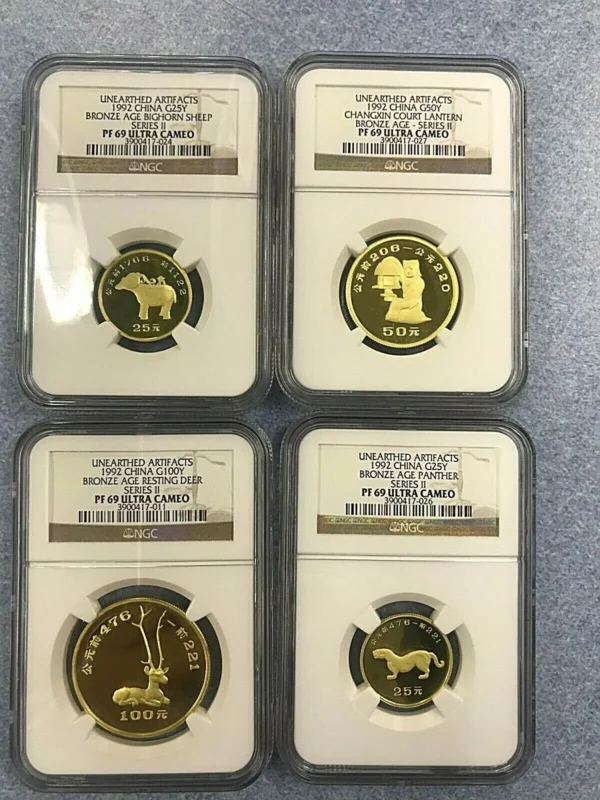 SET OF 4 1992 NGC COINS PF69 UC CHINA - UNEARTHED ARTIFACTS - G25Y, G50Y, G100Y