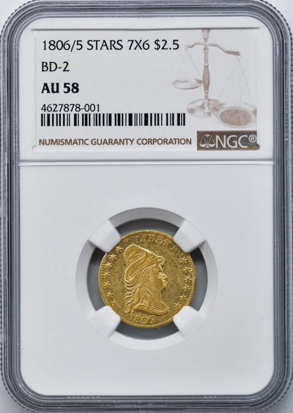 1806/5 DRAPED BUST $2.5 NGC AU 58