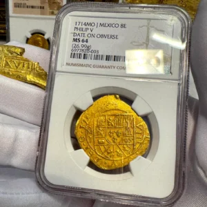 MEXICO 8 ESCUDOS 1714 NGC 64 1715 FLEET SHIPWRECK PIRATE GOLD COINS TREASURE