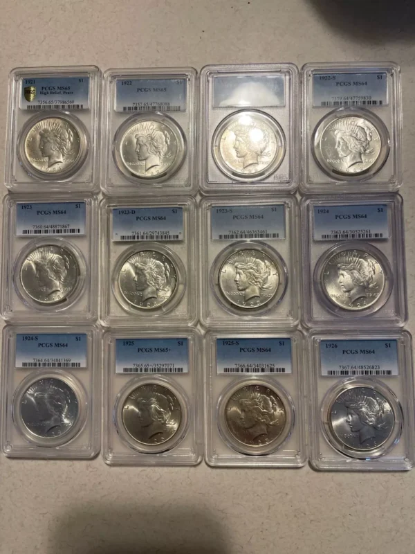 High Grade Complete PCGS Graded 31 Coin Peace Silver Dollar Set