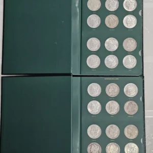 Near complete 96pc morgan dollar set Missing only 93s & 95 p & 2 new coin albums