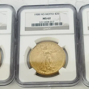 SET OF 3 GOLD $20.00 NO MOTTO MS62 COINS BY: NGC
