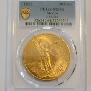 ???? 1921 Mexico Gold 50 Pesos - 1.2056 oz. PCGS MS64 - AMAZING EYE APPEAL !!