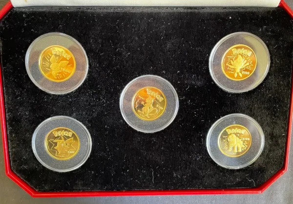 Pokemon Coins - 999 Gold Proof Niue - Complete Set 5 $100 - 2001 Pobjoy Mint
