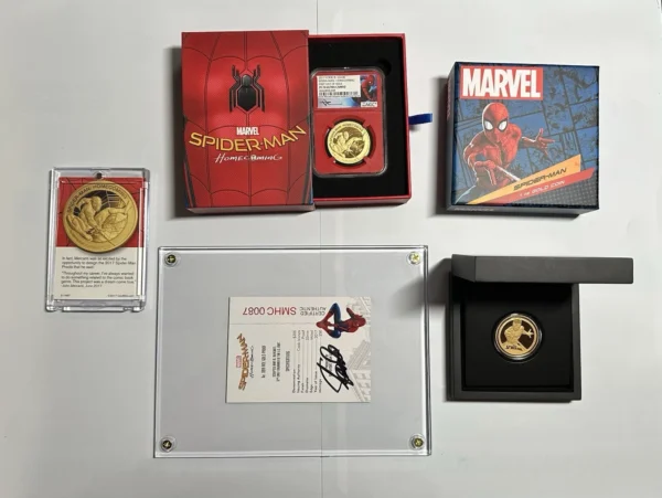 ! MOST RARE SPIDER-MAN GOLD COIN SET! STAN LEE SIGNED. 1 OF A KIND BULLION SET!
