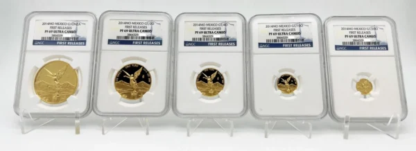 Mexico 2014 Mexican Gold Libertad 5 Gold Coins Proof Set 1.9 oz NGC PF69