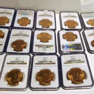 MS 62 RARE LOT OF 13 GOLD $20.00 US LIBERTY COINS 1922-1928 NGC