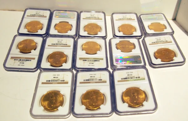 MS 62 RARE LOT OF 13 GOLD $20.00 US LIBERTY COINS 1922-1928 NGC - Image 2