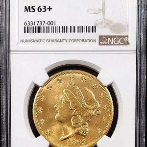 1863 S Liberty Head $20 Gold coin certified MS 63+ by NGC! Pop 1, None Finer!